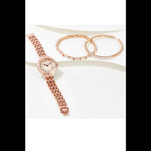 Isaac Mizrahi Live Bracelet and Watch Rose Gold - Set of 3